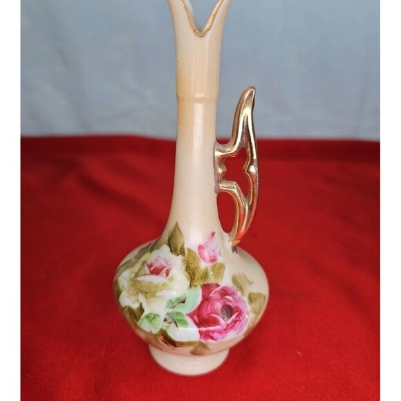 Lefton Bud Vase 1862 Hand Painted Flowers Gold Handle 5.5'' Signed VTG Ewer - Picture 7 of 8